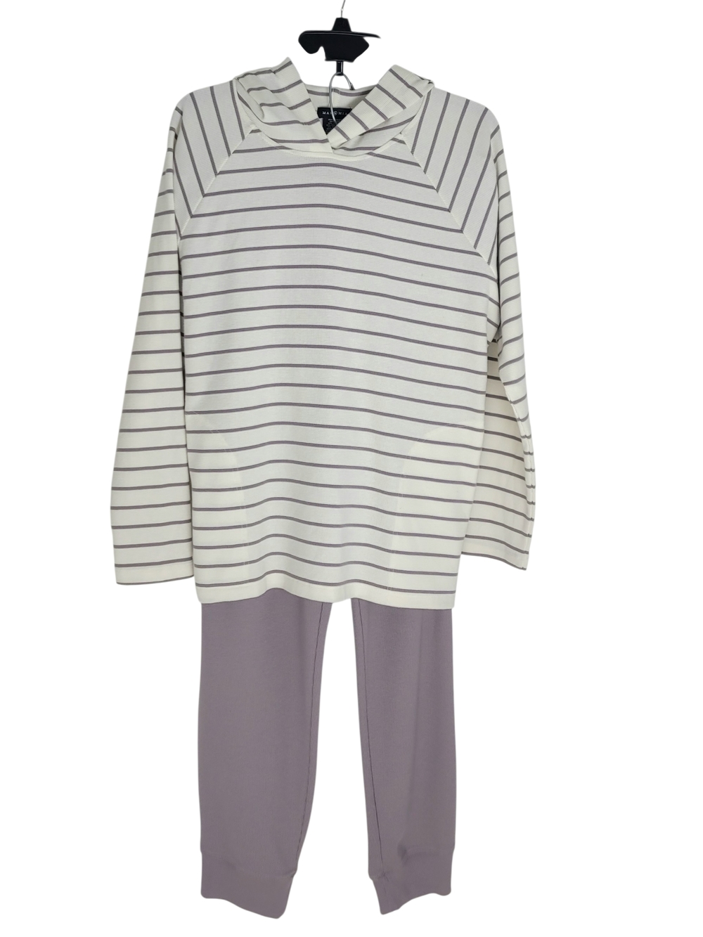 Lounge Set- Striped Tunic Hoodie/ Jogger-White & Plum Womens Size L